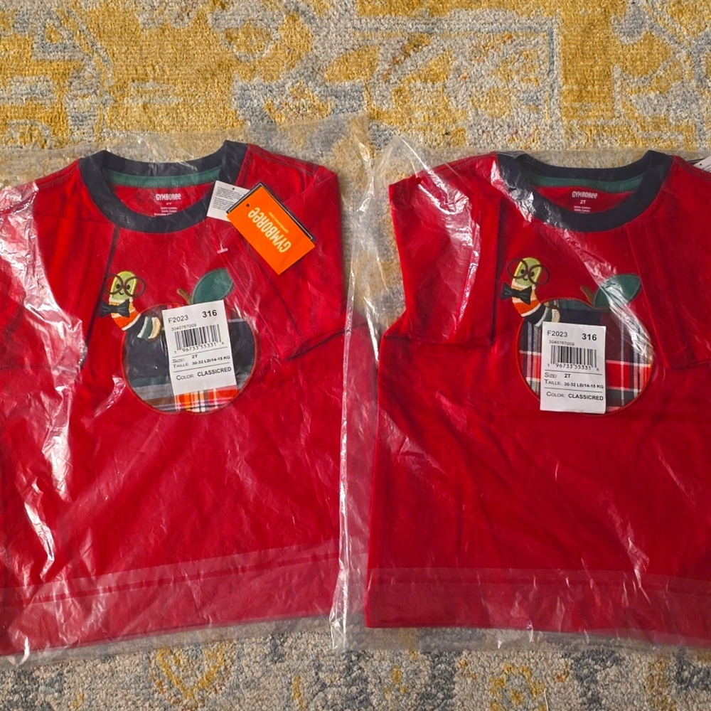 Gymboree classic red book worm apple short sleeve shirt